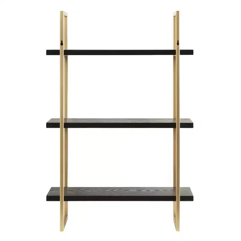 Mensola a muro a 3 ripiani in metallo con finitura nera e oro, 20"x30"