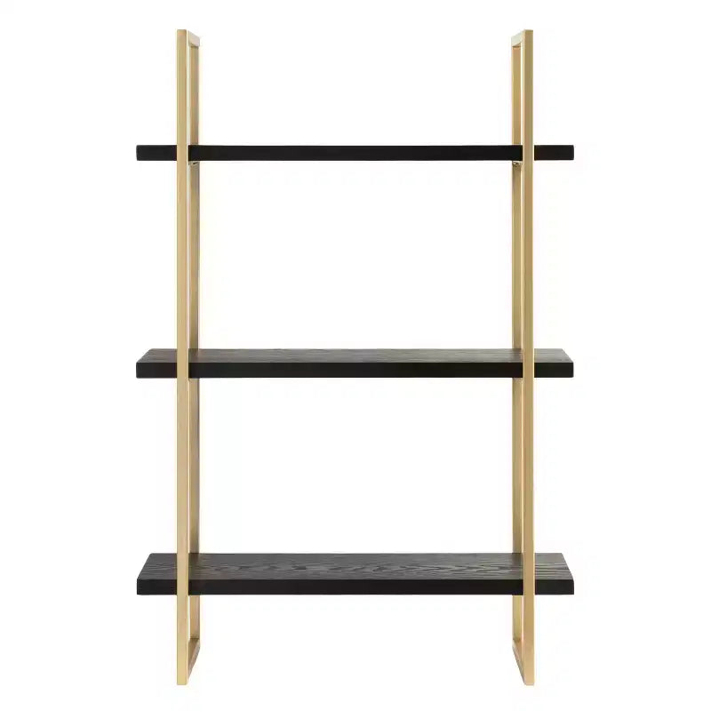 Mensola a muro a 3 ripiani in metallo con finitura nera e oro, 20"x30"