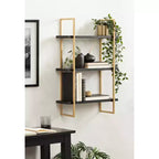 Mensola a muro a 3 ripiani in metallo con finitura nera e oro, 20"x30"
