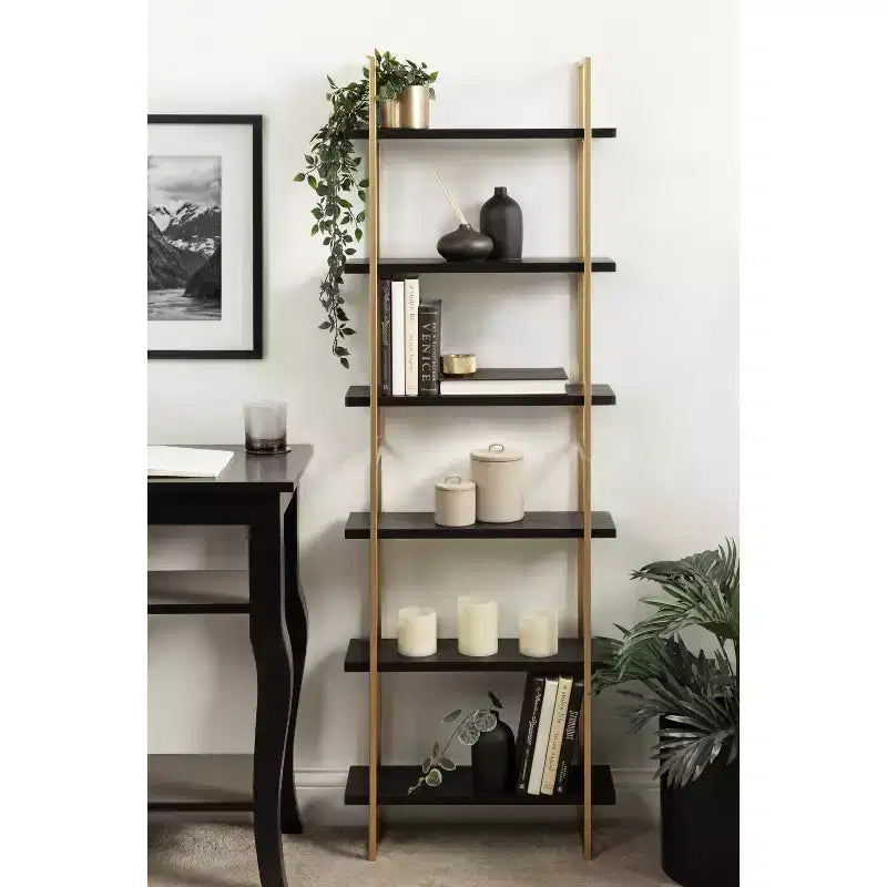 Mensola a muro a 3 ripiani in metallo con finitura nera e oro, 20"x30"