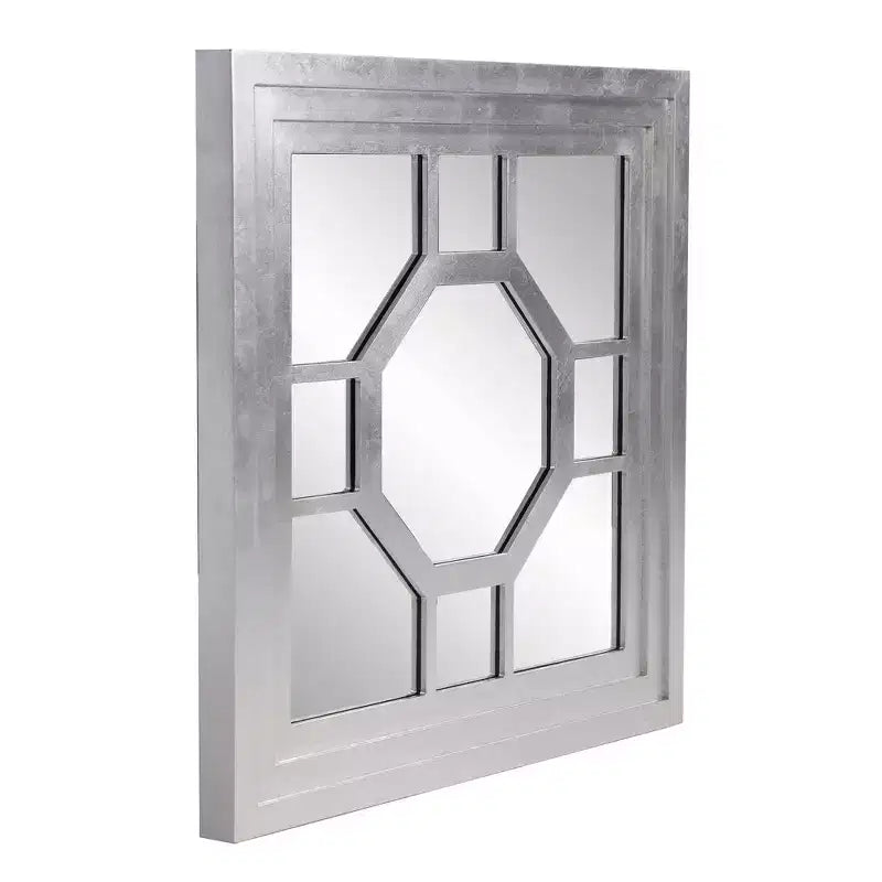 24"x24" Square Wood Framed Octagonal Windowpane Accent Mirror – Silver Leaf Finish