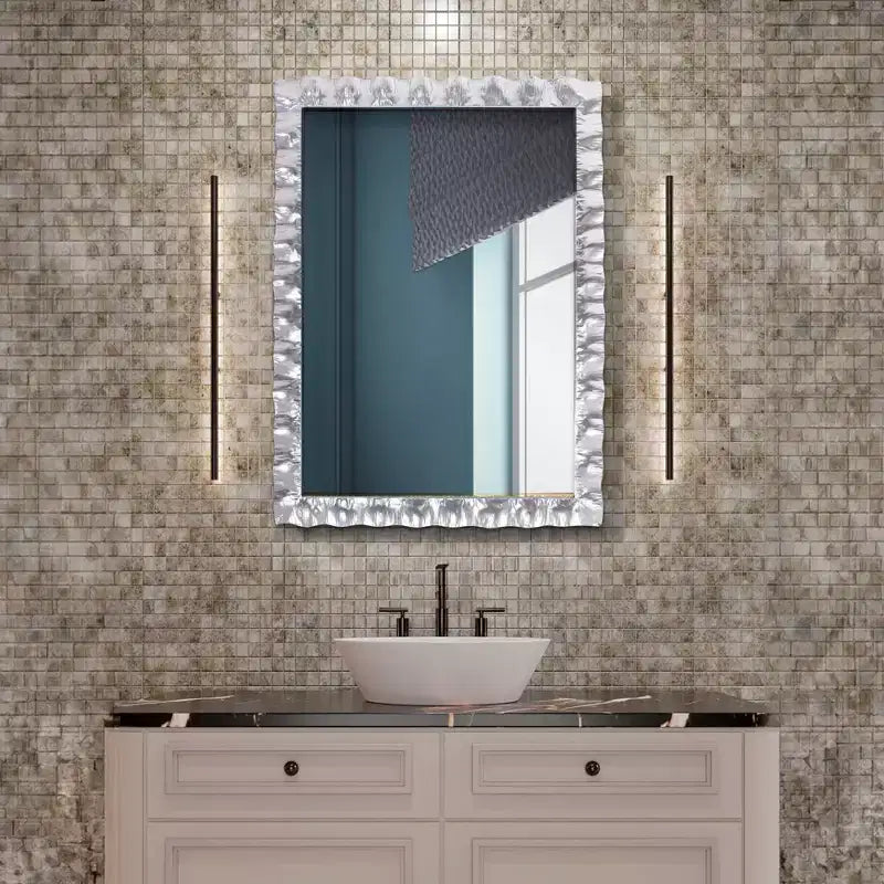 Rectangular Ruffled Metal Wall Mirror - Bright Silver