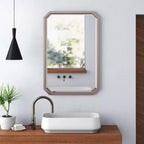 Specchio da parete smussato ottagonale allungato 91x61 cm – Cornice in metallo color champagne