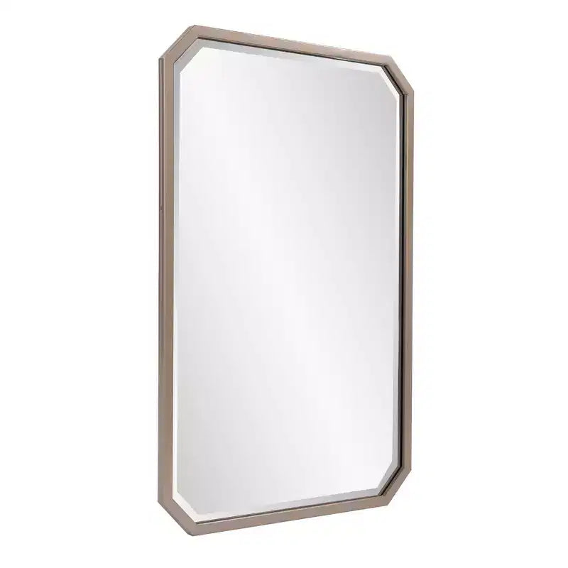 Specchio da parete smussato ottagonale allungato 91x61 cm – Cornice in metallo color champagne