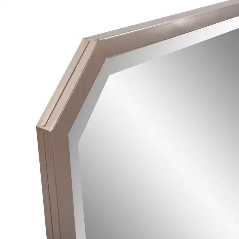 Specchio da parete smussato ottagonale allungato 91x61 cm – Cornice in metallo color champagne