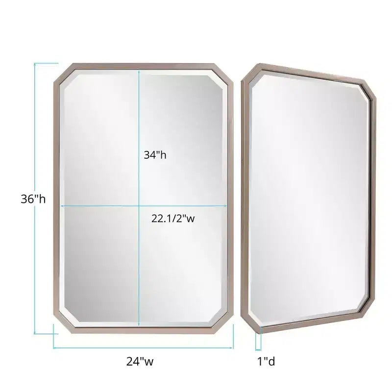 Specchio da parete smussato ottagonale allungato 91x61 cm – Cornice in metallo color champagne