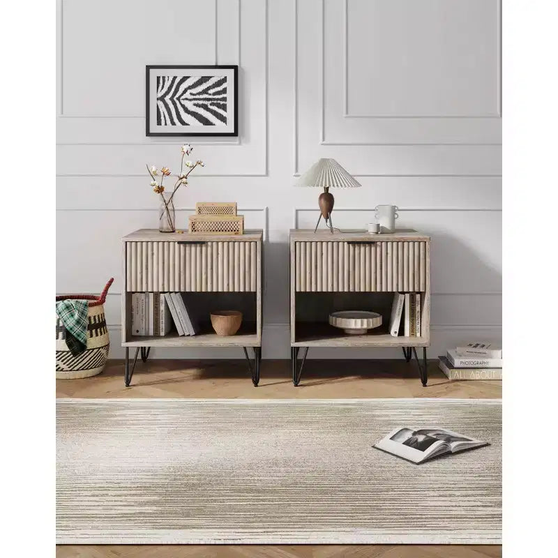 Set di 2 comodini con cassetto e ripiano aperto - Grigio rustico
