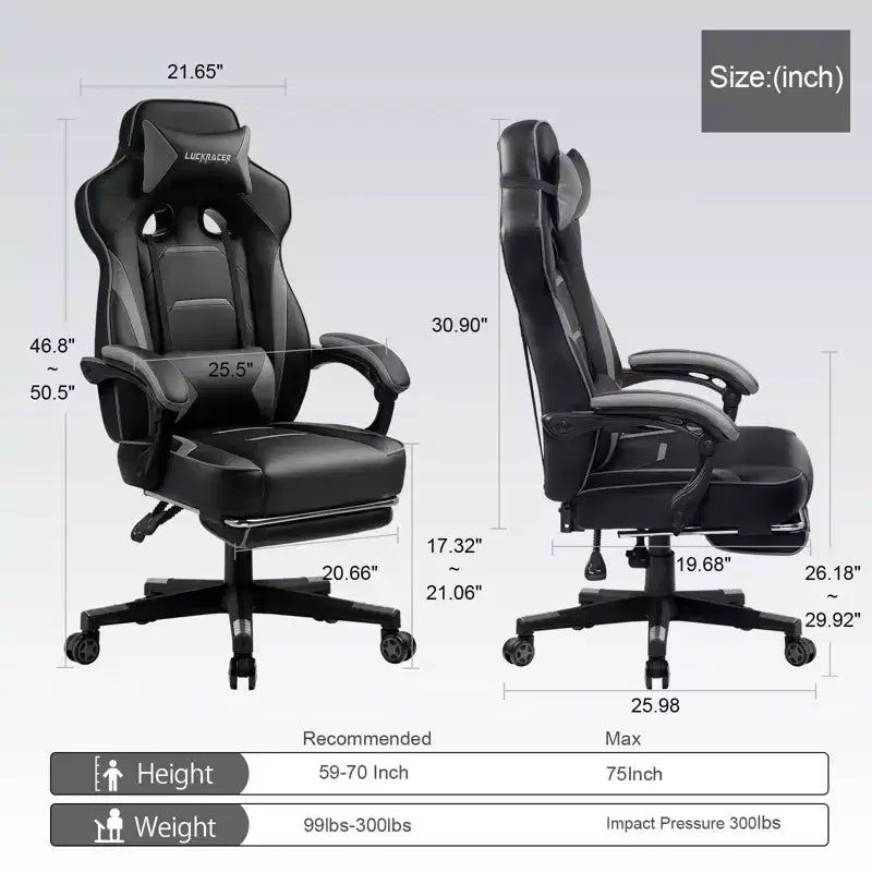 Sedia da gaming con schienale alto e poggiapiedi estraibile, grigio