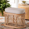 bali & pari Ladonna Natural Rattan Ottoman Footstool Natural: Upholstered Indoor Bench, Oval Shape, No Assembly Required