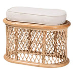 Poggiapiedi Pouf Ovale in Rattan Naturale con Cuscino Rimovibile