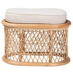Poggiapiedi Pouf Ovale in Rattan Naturale con Cuscino Rimovibile