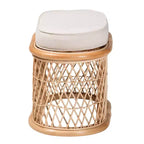 Poggiapiedi Pouf Ovale in Rattan Naturale con Cuscino Rimovibile