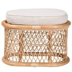 Poggiapiedi Pouf Ovale in Rattan Naturale con Cuscino Rimovibile