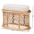 Poggiapiedi Pouf Ovale in Rattan Naturale con Cuscino Rimovibile
