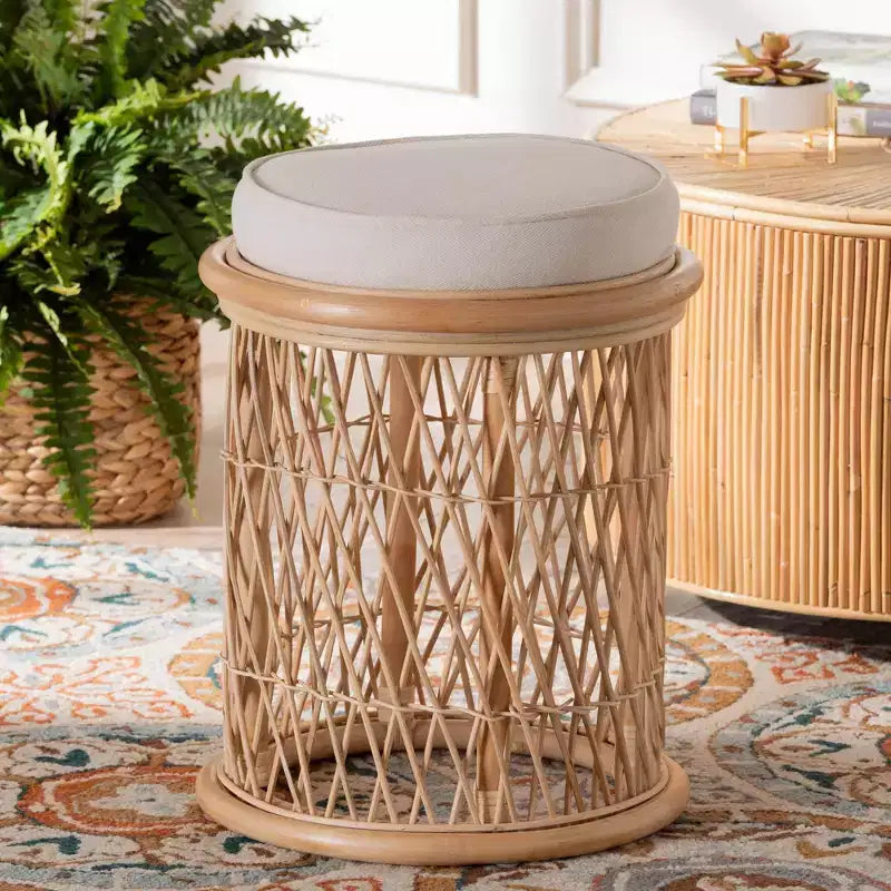 Sgabello/Poggiapiedi Ottomano in Rattan Naturale bali & pari Junius: Fatto a Mano, Bohemien, Nessun Montaggio Richiesto