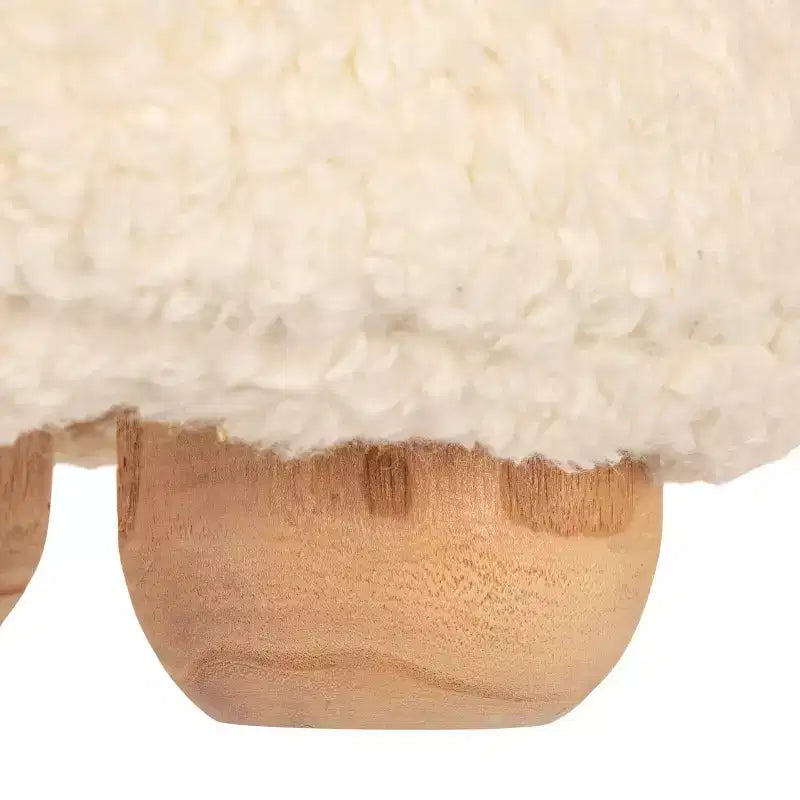 Pouf quadrato in velluto di cotone con profilo a contrasto – Poggiapiedi rivestito color crema con base in legno di pino, capacità 150 kg