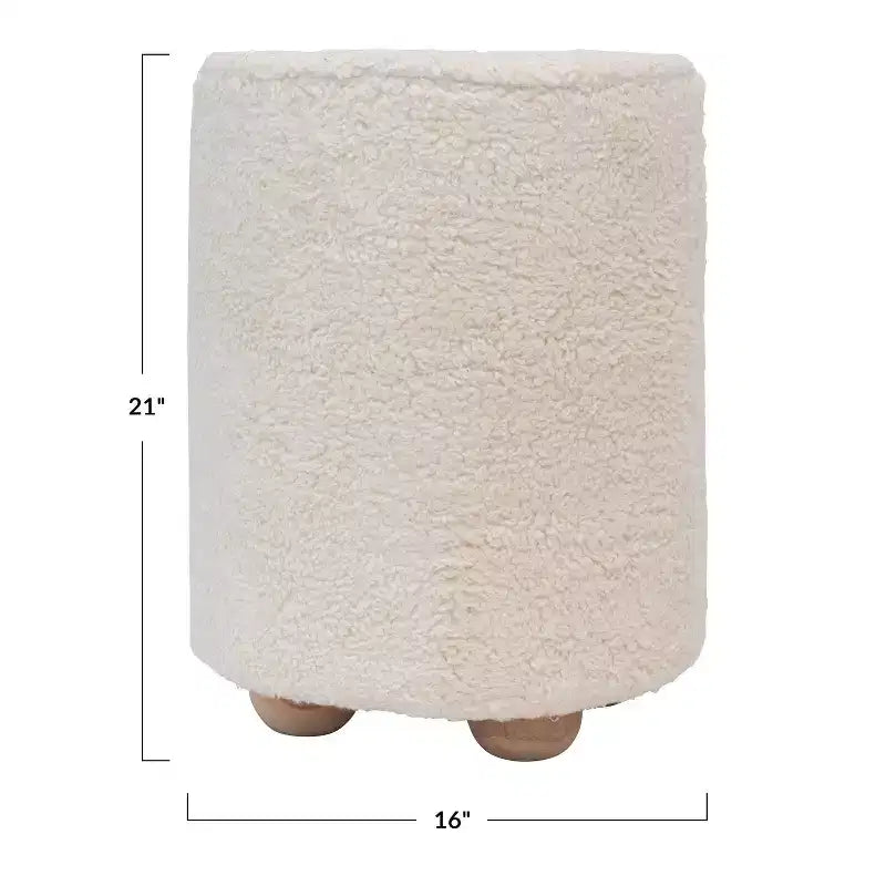 Pouf quadrato in velluto di cotone con profilo a contrasto – Poggiapiedi rivestito color crema con base in legno di pino, capacità 150 kg