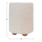 Pouf quadrato in velluto di cotone con profilo a contrasto – Poggiapiedi rivestito color crema con base in legno di pino, capacità 150 kg