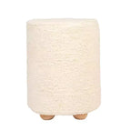 Pouf quadrato in velluto di cotone con profilo a contrasto – Poggiapiedi rivestito color crema con base in legno di pino, capacità 150 kg