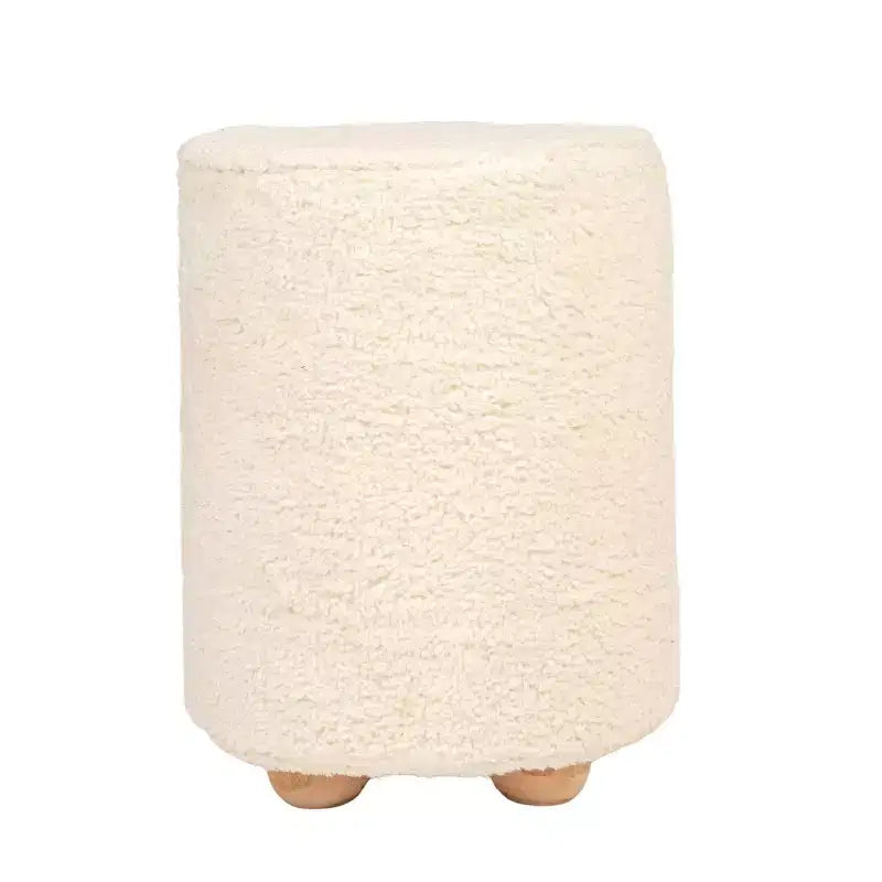 Pouf quadrato in velluto di cotone con profilo a contrasto – Poggiapiedi rivestito color crema con base in legno di pino, capacità 150 kg