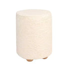 Pouf quadrato in velluto di cotone con profilo a contrasto – Poggiapiedi rivestito color crema con base in legno di pino, capacità 150 kg