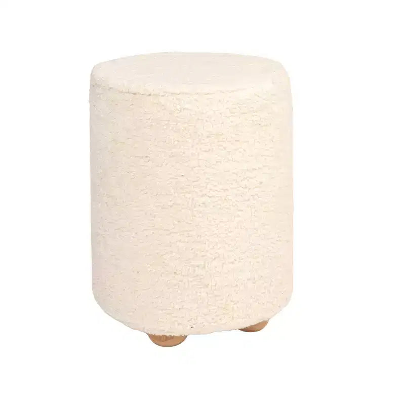 Pouf quadrato in velluto di cotone con profilo a contrasto – Poggiapiedi rivestito color crema con base in legno di pino, capacità 150 kg