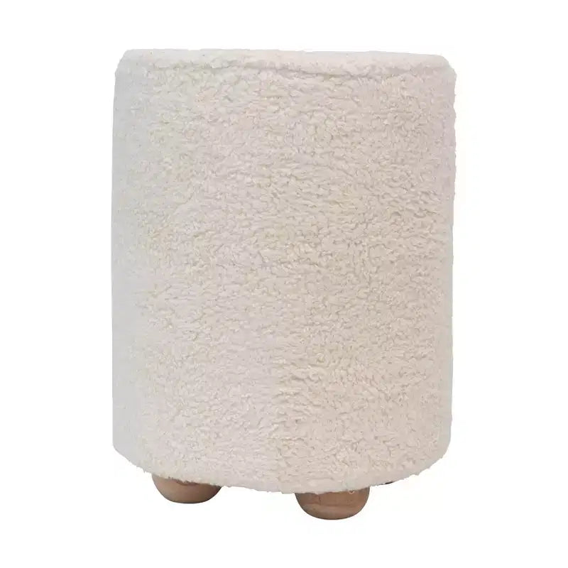 Pouf quadrato in velluto di cotone con profilo a contrasto – Poggiapiedi rivestito color crema con base in legno di pino, capacità 150 kg