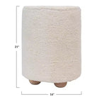 Pouf quadrato in velluto di cotone con profilo a contrasto – Poggiapiedi rivestito color crema con base in legno di pino, capacità 150 kg