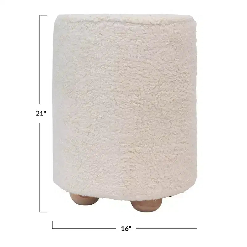 Pouf quadrato in velluto di cotone con profilo a contrasto – Poggiapiedi rivestito color crema con base in legno di pino, capacità 150 kg