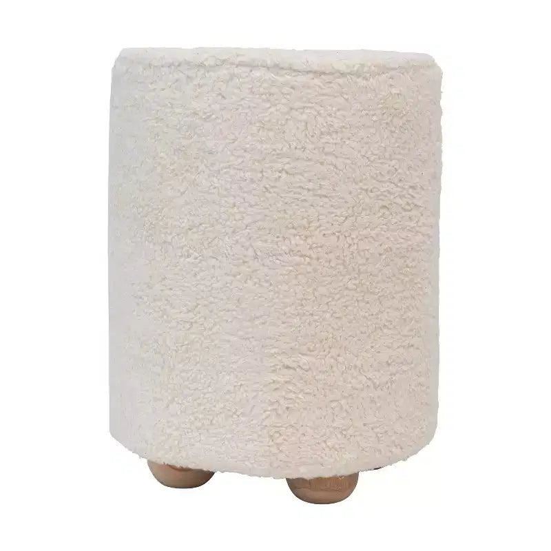 Pouf quadrato in velluto di cotone con profilo a contrasto – Poggiapiedi rivestito color crema con base in legno di pino, capacità 150 kg