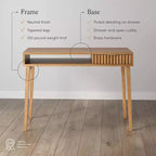 Scrivania Boho scanalata in legno con cassetto e scomparto aperto, Marrone Naturale – Superficie impiallacciata, Struttura in legno, 78,7 cm A x 109,2 cm L x 61 cm P