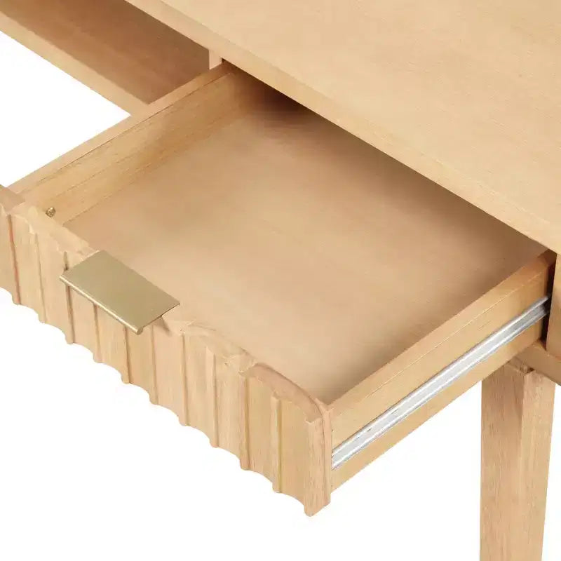 Scrivania Boho scanalata in legno con cassetto e scomparto aperto, Marrone Naturale – Superficie impiallacciata, Struttura in legno, 78,7 cm A x 109,2 cm L x 61 cm P