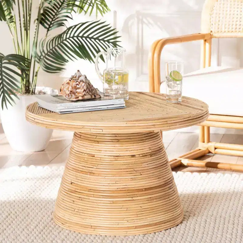 bali & pari Tavolino da caffè Bella in Rattan Naturale e Legno di Mogano Naturale: 45 cm di altezza, nessun montaggio richiesto