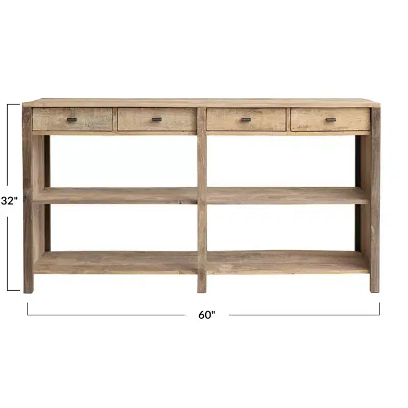Console rettangolare in legno da 60 pollici con 4 cassetti e ripiano inferiore, nessun assemblaggio richiesto