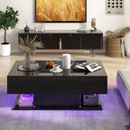 Tavolino da Caffè a LED con 2 Cassetti, Luci RGB Dimmerabili e Telecomando, Bianco/Nero