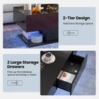 Tavolino da Caffè a LED con 2 Cassetti, Luci RGB Dimmerabili e Telecomando, Bianco/Nero