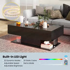 Tavolino da Caffè a LED con 2 Cassetti, Luci RGB Dimmerabili e Telecomando, Bianco/Nero