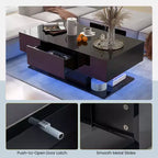 Tavolino da Caffè a LED con 2 Cassetti, Luci RGB Dimmerabili e Telecomando, Bianco/Nero