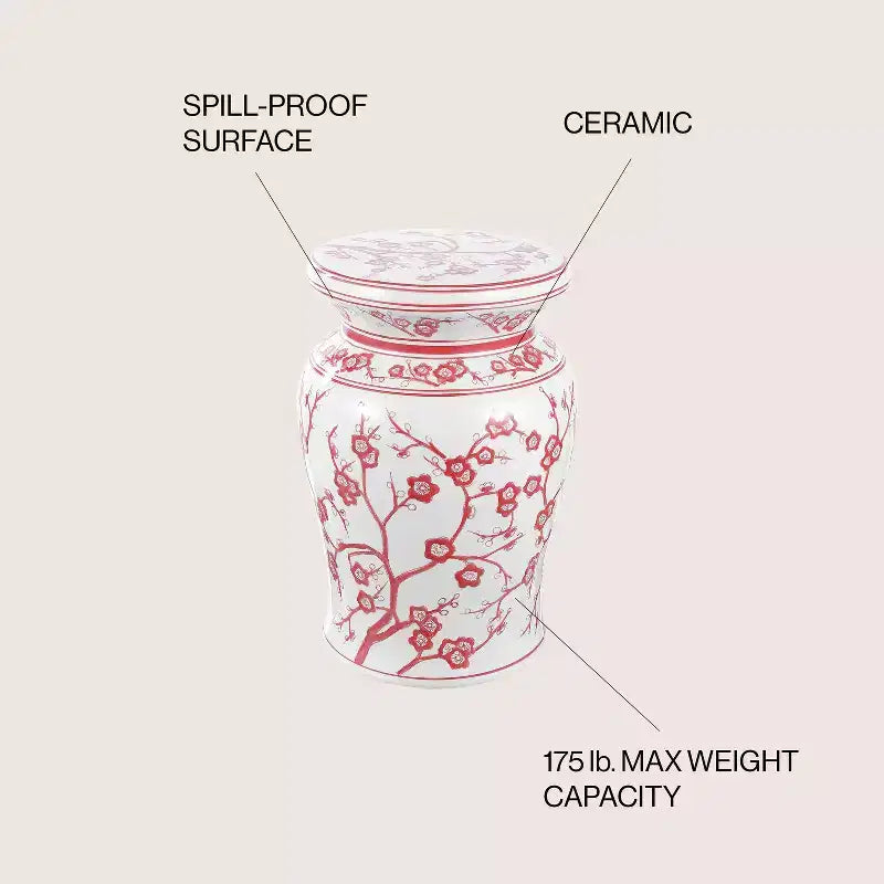 Sgabello da giardino e tavolino d'appoggio in ceramica "Cherry Blossom" da 17,5 pollici