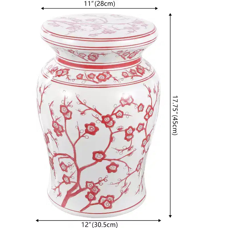 Sgabello da giardino e tavolino d'appoggio in ceramica "Cherry Blossom" da 17,5 pollici