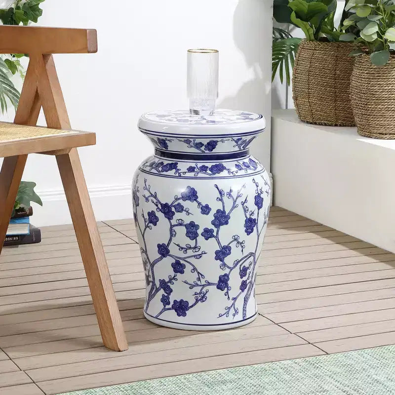 Sgabello da giardino e tavolino d'appoggio in ceramica "Cherry Blossom" da 17,5 pollici