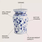 Sgabello da giardino e tavolino d'appoggio in ceramica "Cherry Blossom" da 17,5 pollici