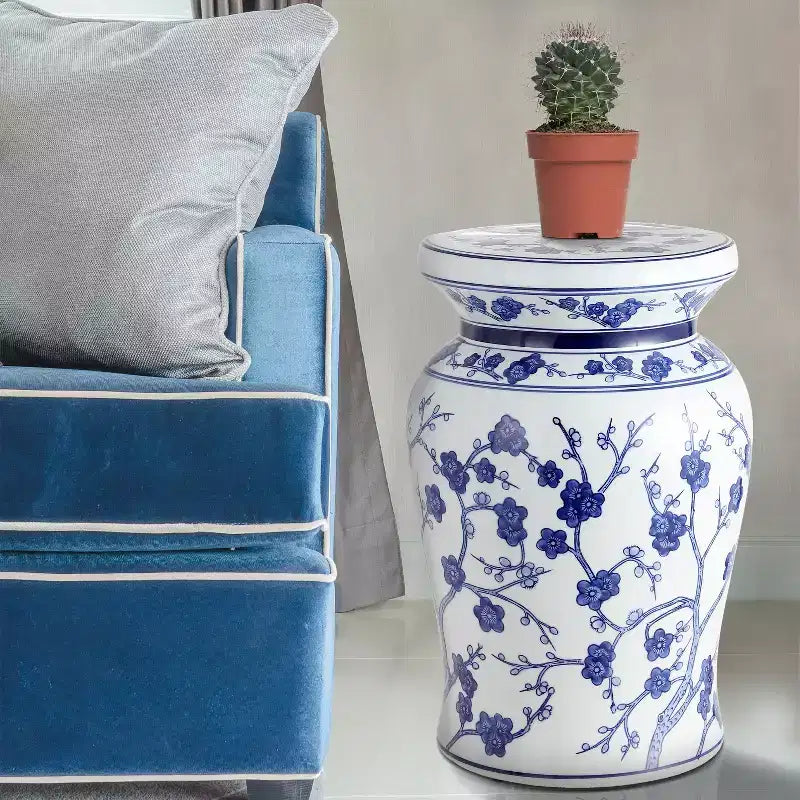Sgabello da giardino e tavolino d'appoggio in ceramica "Cherry Blossom" da 17,5 pollici