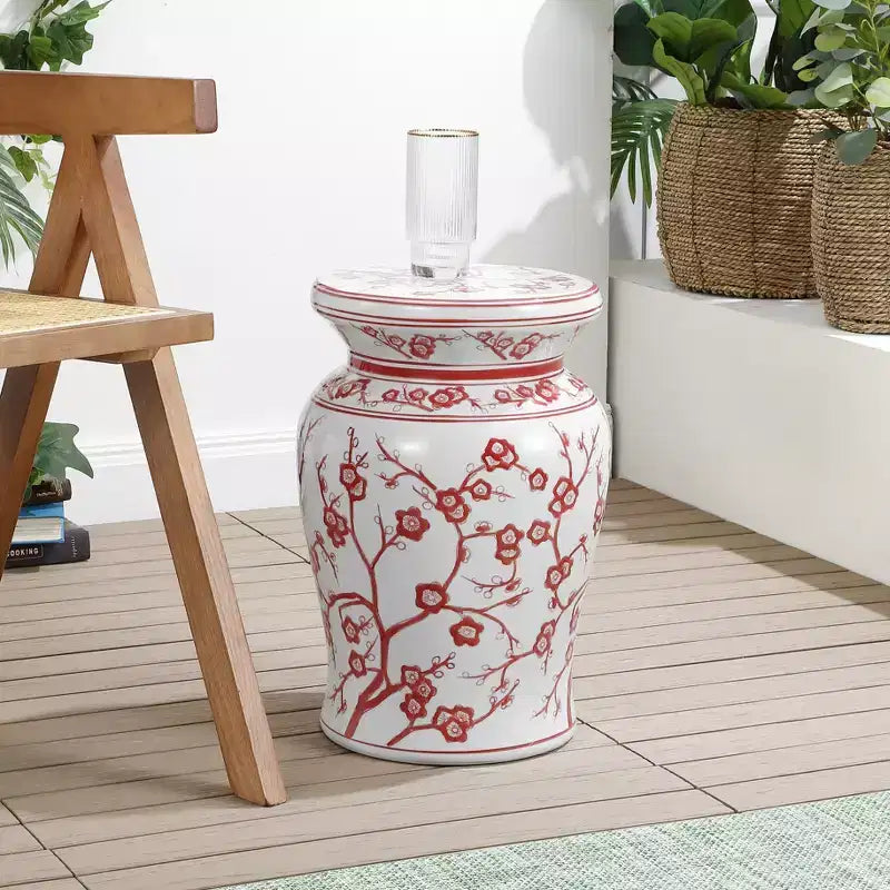 Sgabello da giardino e tavolino d'appoggio in ceramica "Cherry Blossom" da 17,5 pollici