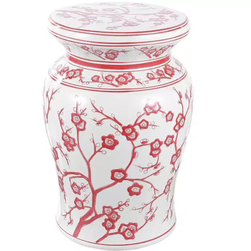 Sgabello da giardino e tavolino d'appoggio in ceramica "Cherry Blossom" da 17,5 pollici