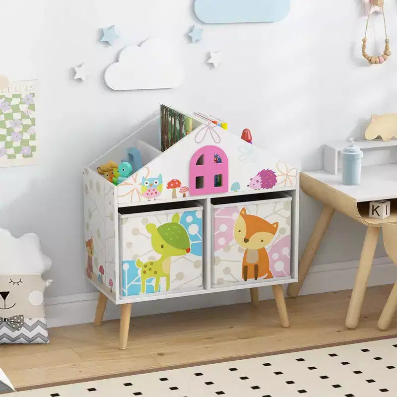 Kids Dollhouse Bookshelf with Toy Storage and Display Organizer