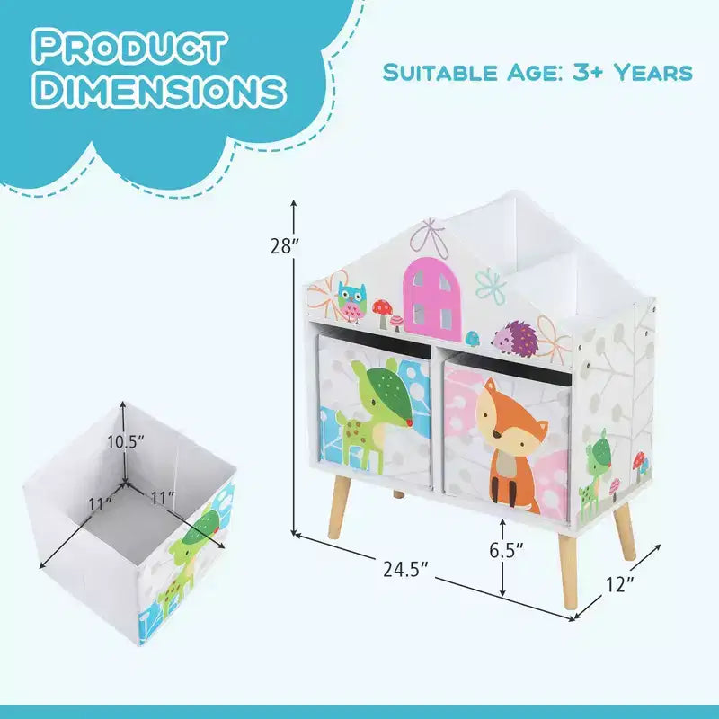 Libreria per bambini a forma di casa delle bambole con contenitore per giocattoli e organizer espositivo