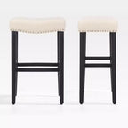 WestinTrends 29 Upholstered Saddle Seat Bar Stool (Set of 2), Black/Beige