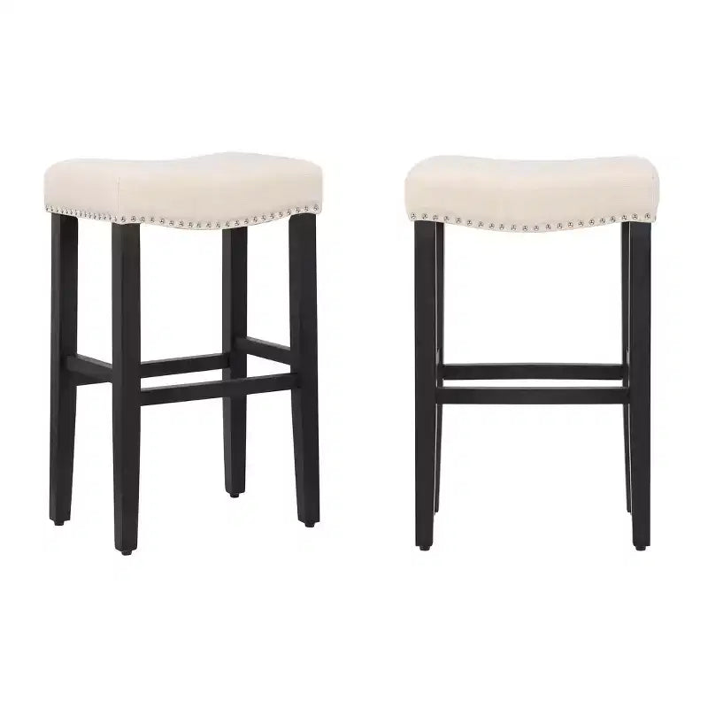 Sgabello da bar imbottito con sedile a sella da 29", set da 2 – Nero/Beige