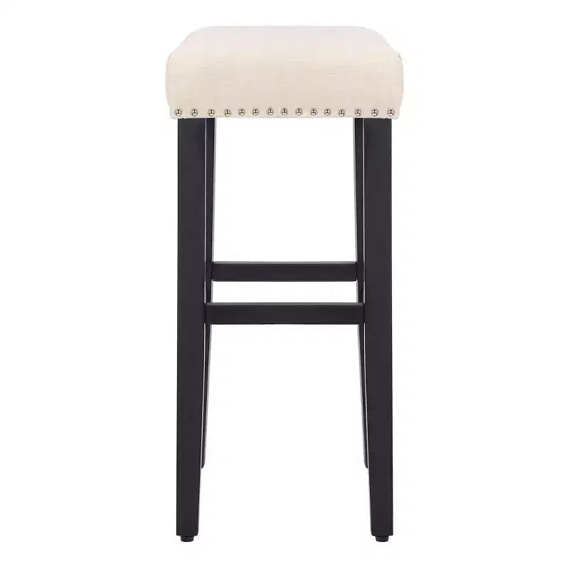 Sgabello da bar imbottito con sedile a sella da 29", set da 2 – Nero/Beige